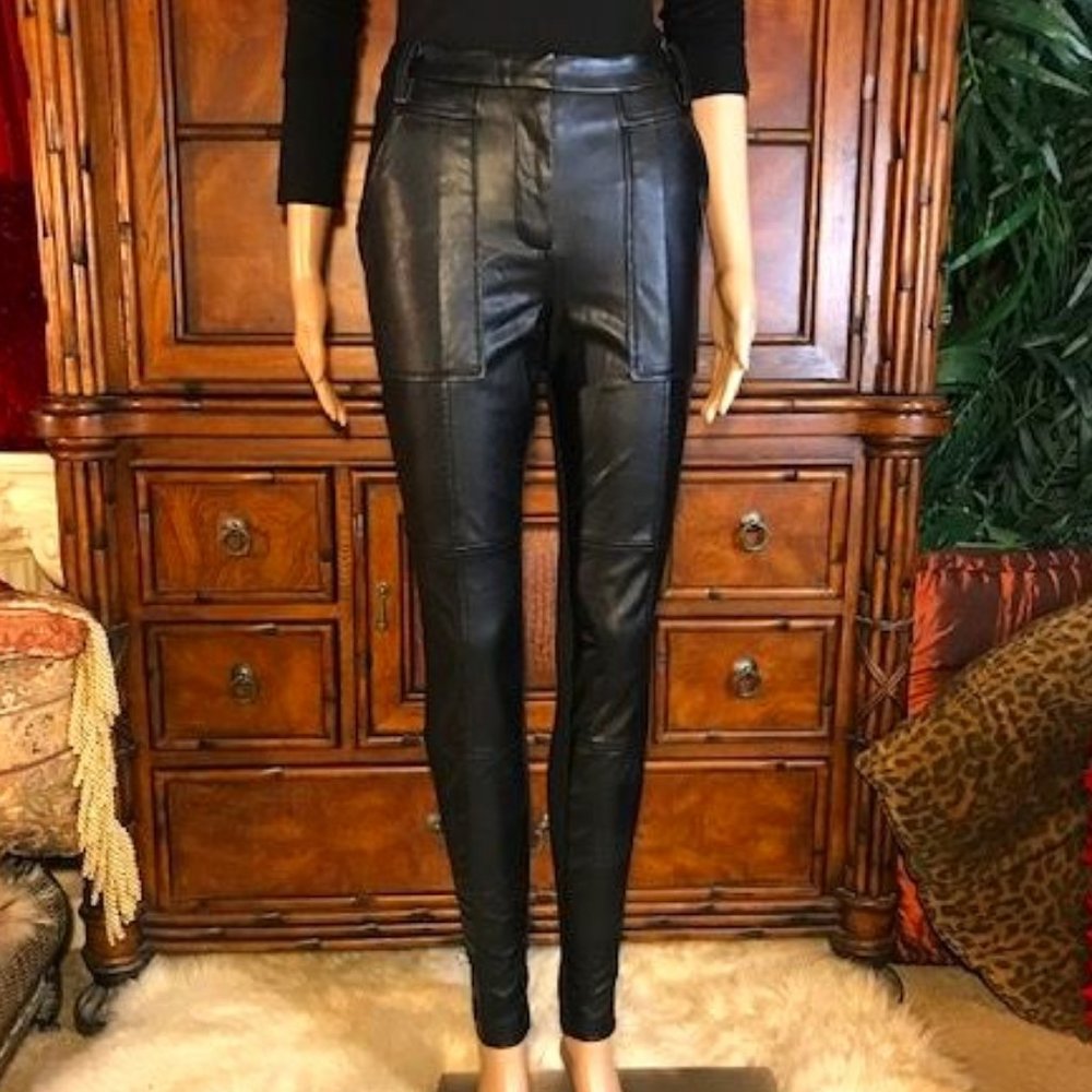 NeNe Black Faux Leather & Ponte Pants